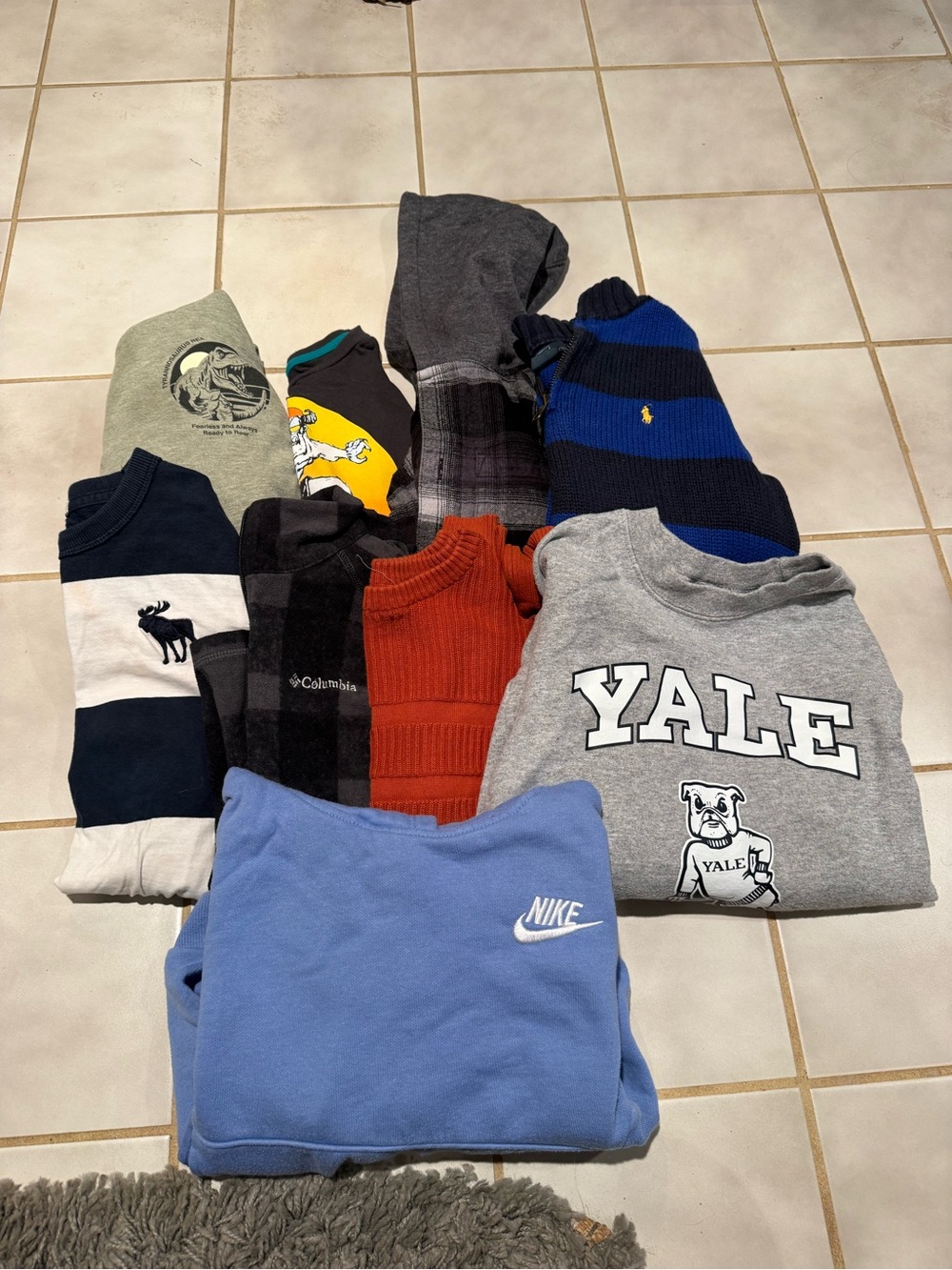 Lot of 9 boys long sleeve sweatshirts hoodies Nike Abercrombie polo size sm 6/7